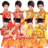 chinese traditional dance costume children dragon kids folk dance costumes modern hanfu for girls lion national for boys