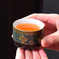 陶福氣 琺瑯彩黑天目茶杯盞 家用琺瑯彩黑陶瓷主人杯茶碗品茗茶杯