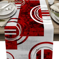 Abstract Retro Geometric Marble Texture Red Table Runner Home Wedding Table Mat Centerpieces Decoration Dining Long Tablecloth
