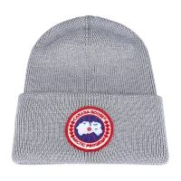 【CANADA GOOSE】CANADA GOOSE刺繡布章LOGO羊毛針織毛帽(灰)