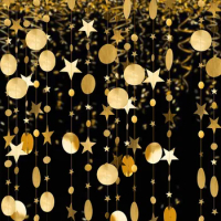 4m Gold Paper Star Garlands Graduation 2024 Party Decoration Boy Girl Babyshower Adult Just Married 30th 40th 50th 60 Birthday