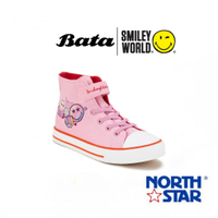 COD Bata บาจา by North Star SMILEY รองเท้าผ้าใบหุ้มข้อ แบบผูกเชือก ดีไซน์เก๋ สีสันสดใส สำหรับเด็กผู้หญิง สีชมพู รหัส 3095558 a