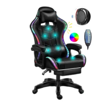 Home Office Comfortable Game Chair Gaming Chair PC Computer RGB LED Light Gaming Chair with Footrest