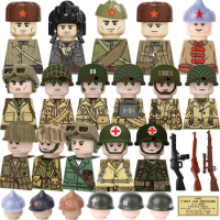 WW2 Military US Army Soviet Figures Soldiers MOC Building Blocks Medic Sniper Rifle Bunijon Hat Helmets Children's Toy Gift B145