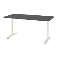 BEKANT 書桌/工作桌, 黑色/實木貼皮 梣木/白色, 160 x 80 公分