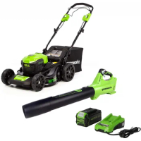 Greenworks 40V 21-Inch Self-Propelled Mower/Axial Blower Combo Kit, 5Ah USB Battery and Charger Included, CK40L510