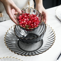 金邊透明玻璃沙拉碗單個可愛水果盤大碗創意個性家用甜品餐具