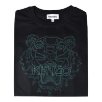 【KENZO】KENZO藍字印花LOGO經典虎頭設計棉質短袖T-Shirt(黑)