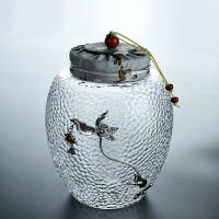 鑲鎏銀玻璃茶葉罐日式茶葉收納密封儲存罐小罐子普洱茶茶罐花茶罐