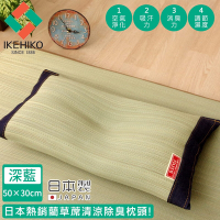 日本池彥IKEHIKO 日本製藺草蓆清涼除臭枕頭30×50CM-深藍色款