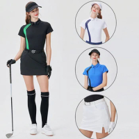 Blktee New Golf Ladies Suit Short Sleeve Polo Shirt Breathable Slim Patchwork Tops Woman Golf Split Skirt Shorts Pencil Skort