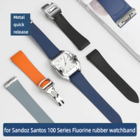21mm Watch Strap for Cartier Santos Sandoz Santos 100 Series Fluorine Rubber Strap Men Metal Quick Release