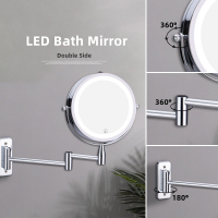 (Penjual jujur) dinding dipasang lengan lipat memanjangkan cermin bilik mandi dengan cahaya LED 10X pembesaran Double Side Touch Dimming cermin solek