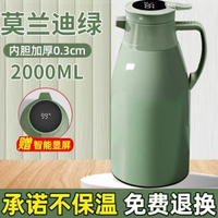 保溫水壺2L大容量暖水壺家用熱水樽保溫壺宿舍開水樽玻璃內膽暖瓶-屏顯款-莫蘭迪綠2.0L（加厚+防塵） 均碼-款式9