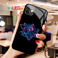 Luminous Tempered Glass phone case For Apple iphone 12 11 Pro Max XS mini Rocket Raccoon Advanced sense RGB LED Backlight cover