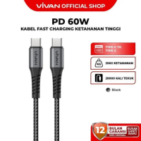 VIVAN VDUCC100 Kabel Data Type-C to Type-C Original Power Delivery PD 60W 3A Fast Charging 100CM Kab