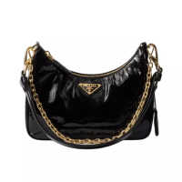 Prada [12.12 Dealcember] Re-Edition Naplak Patent Leather with Chain Mini Shoulder Bag Black