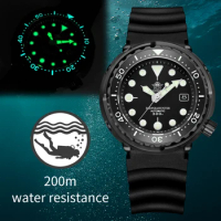 Addies Dive Men's Black tuna watch Stainless Steel Japan NH35 Movement Diver Watch Waterproof BGW9 Luminous Automatic Watches