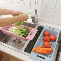 PS Mall【J3089】可伸縮瀝水架 廚房水槽瀝水架 蔬菜收納架 碗碟架 水槽置物 瀝水收納