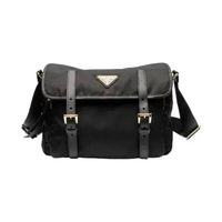 Prada Re-Nylon and Saffiano Leather Messenger Bag Black Black