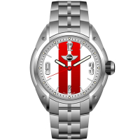 MINI Swiss Watches 石英錶 45mm 白底紅條錶面 不銹鋼錶帶