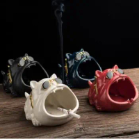 European Ceramic Household Cartoon Dog Ashtray Prevent Wind and Dust Small Change Storage Cute Animal Ashtray Vintage Home Decor