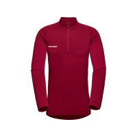 【Mammut 長毛象官方直營】Trift Half Zip LS 羊毛混紡立領半拉鍊長袖排汗衣 緋紅 男款 #1016-01050