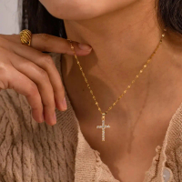 Kalung Salib Emas Permata Premium Titanium Elegan