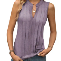 Women's Knitted Top Sleeveless T-shirt Summer New Fashion Style Elegant Pleated V-neck Tank Top Women's Top Tees Loewe Tank Top