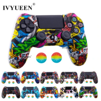 IVYUEEN Silicone Camo Protective Skin Case for Sony Dualshock 4 PS4 DS4 Pro Slim Controller Thumb Grips Joystick Caps