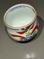 日本陶瓷  主人杯 湯吞 青花手繪 斗彩 膠質釉  彩窯款