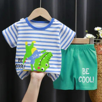 New Summer Cute Summer Boys Clothing Set Cartoon Stripe Crocodile And Tiger Pattern T-shirt + Pants 2Pcs Suit For Kids