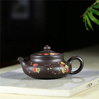【百貨屋二號】宜興紫砂壺仿古名家手工茶壺原礦黑金砂梅花扁腹茶具家用禮品套裝（千砂）