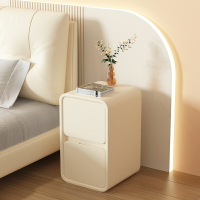 奶油風床頭櫃簡約現代實木皮質床邊櫃小型超窄20cm極簡迷你收納櫃