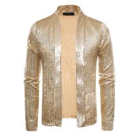 Shiny Gold Sequins Blazer Jacket Men 2022 Brand New Slim Fit Cardigan Mens Blazers Nightclub Party DJ Stage Clothers for Male