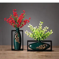 Ceramic Vase Chinese Flower Arrangement Frame Hollow Golden Vase Handicraft Furnishings Modern Home Decoration Accessories