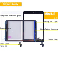 10Pcs/Lot For Ipad Mini 1 Touch Screen Digitizer Panel for ipad Mini A1455 A1454 A1432 Front Glass Sensor With IC Home Button