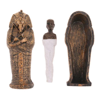 Ancient Egyptian Coffin, Sarcophagus Coffin with Mummy Figurine Crafts Art Sculpture for Christmas Desktop Halloween Decor Gift