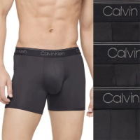 【Calvin Klein 凱文克萊】CK 吸濕排汗 長版彈性 四角褲 三件組 男內褲(舒適 好穿)