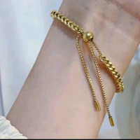 NS-049 Gelang Serut Tambang Wanita Ori Titanium Lapis Emas Anti Karat Selamanya