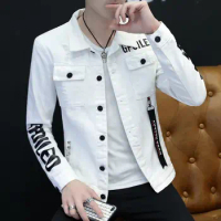 Men's Jacket Lapel Solid Rivet Jean Jacket Casual Fashion Tight Jacket Short Homme Varsity Jacket Me