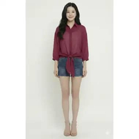 Kemeja sifon oversized Gaya Korea Lengan 3/4 model terbaru - Jfashion Changle M-L Krem