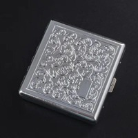 Silver portable metal cigarette holder with random pattern flip type cigarette storage holder,