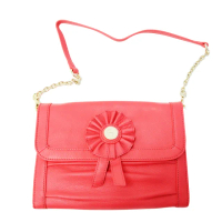 【AIGNER 艾格納】Evening Bag真皮徽章鐵鍊肩背晚宴包(橘)