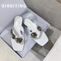 Newest Summer Genuine Leather Thongs Woman Slippers Fringe Decora Flip-Flops Outdoor Slippers Slides Shoes Mules Sapato Feminino