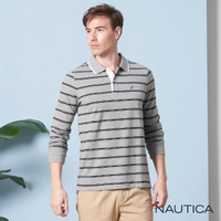 【NAUTICA】撞色雙條紋長袖POLO衫(灰色)