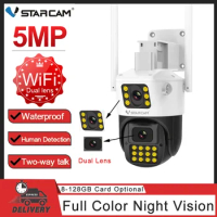 Vstarcam 5MP Dome Wifi IP Camera Smart Dual Lens Outdoor Auto Tracking Wireless Security Camera 360°Corner PTZ CCTV Surveillance