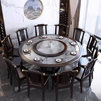 大理石餐桌新中式實木圓桌轉盤家用餐桌椅吃飯飯桌巖板大圓桌1.2m