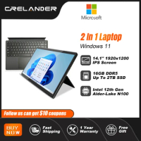 CRELANDER 14 Inch 2in1 Tablet Pc Touchscreen Notebook Intel N100 Mini PC Windows 11 Laptops Computer With RGB Magnetic keyboard