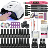 Nail Set With 114/120/54W UV LED Nail Lamp &amp; 35000RPM Nail Drill Machine 20/10 Color Gel Manicure Set Poly Extension Gel Set